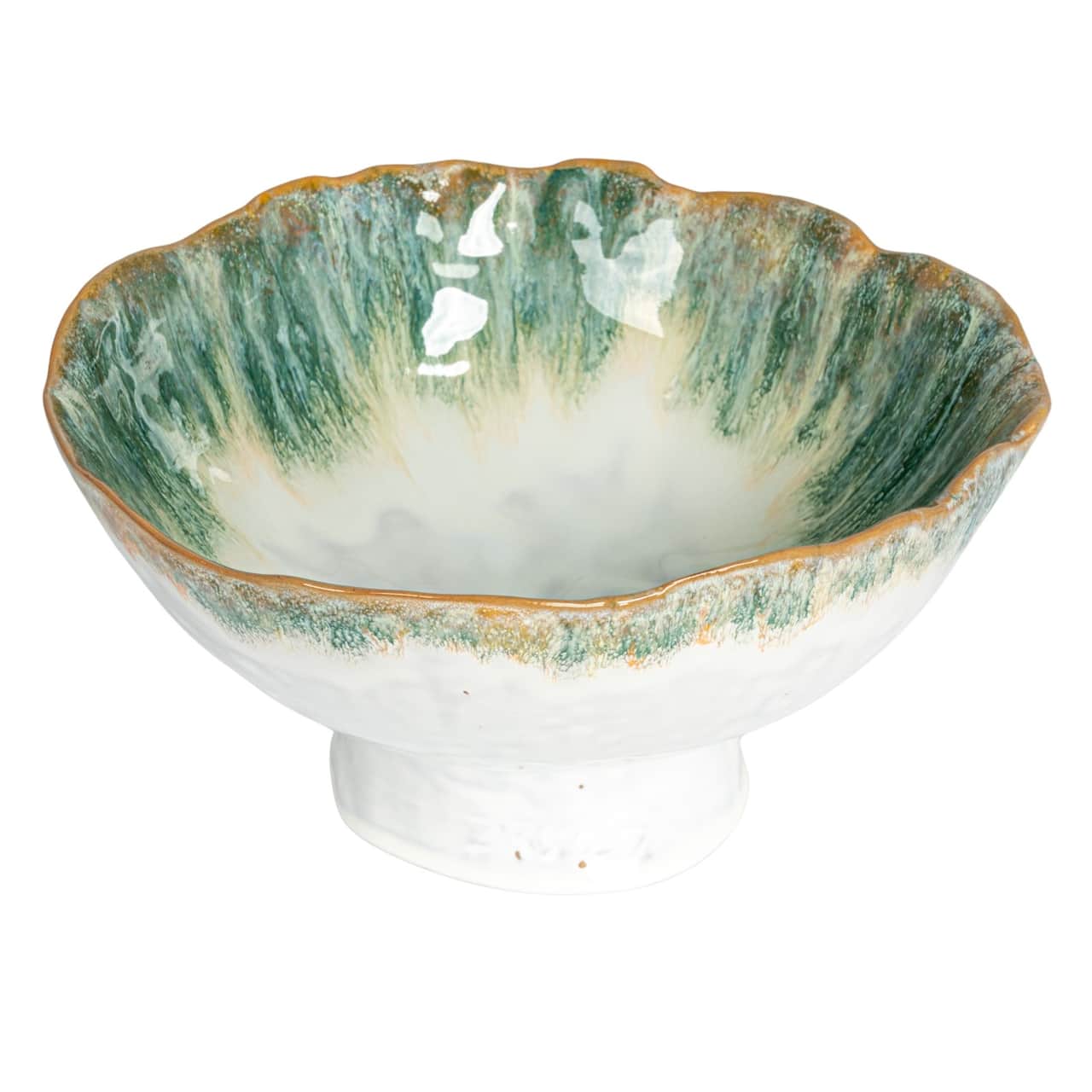 Hello Honey® 9" Green & Brown Stoneware Footed Bowl with Speckled Glaze